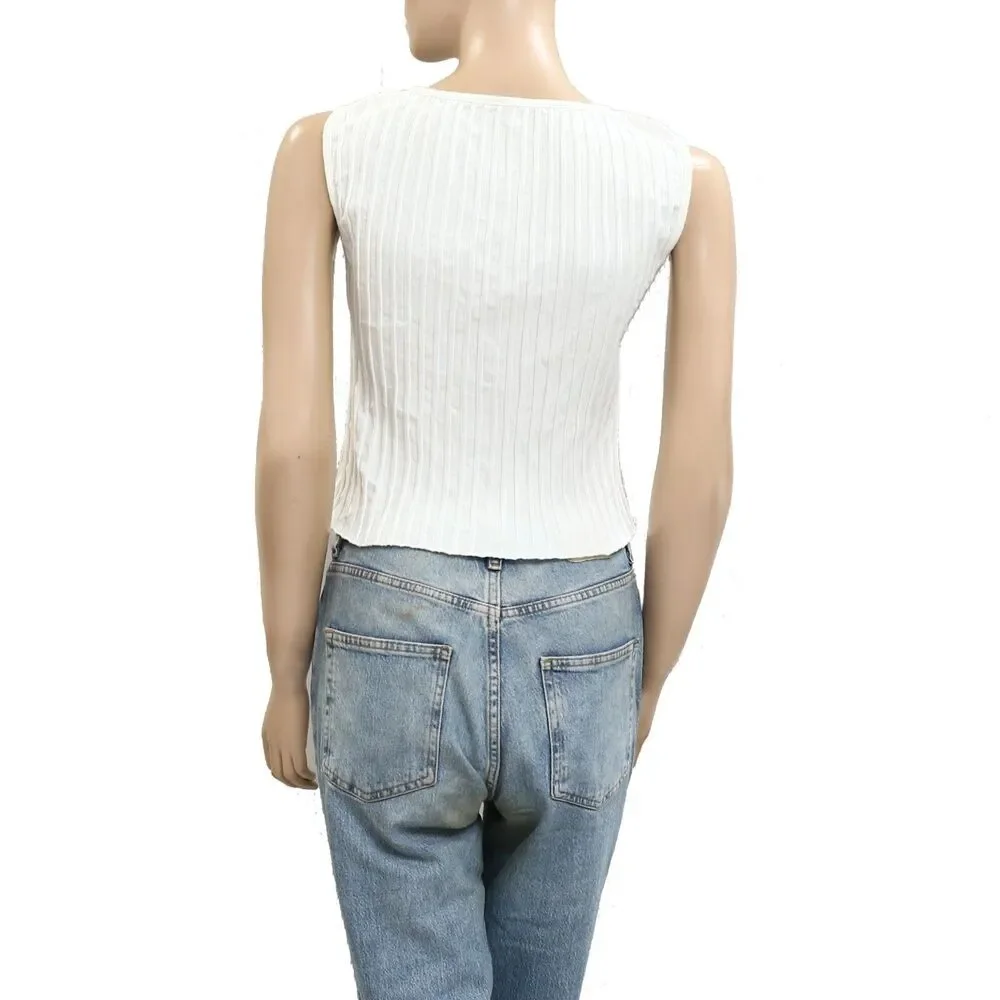 Free People Tilly Vest Blouse Top Knit Ribbed Buttondown Scoop-Neck L 286207 - Picture 8 of 9